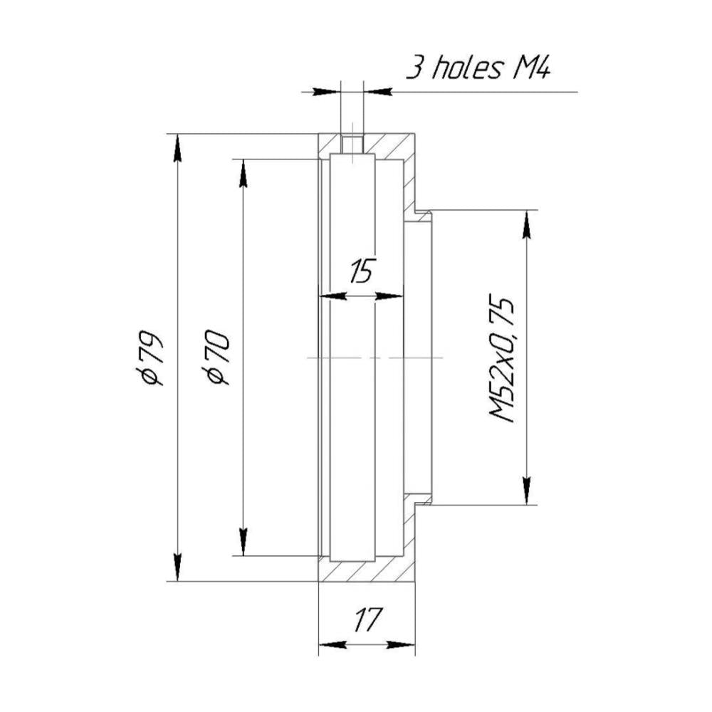 70mm clamp to M52x0.75 male thread adapter