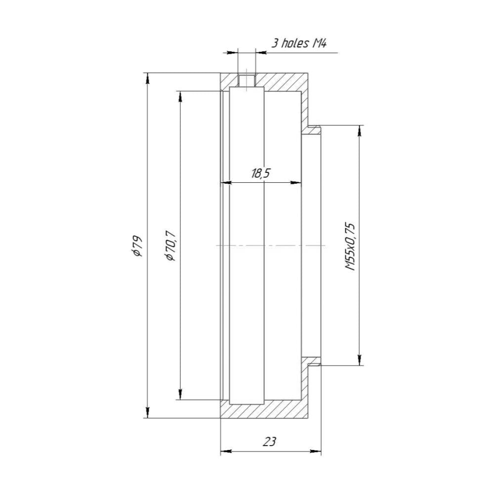 71mm clamp to M55x0.75 male thread adapter (for Schneider Cinelux lenses)