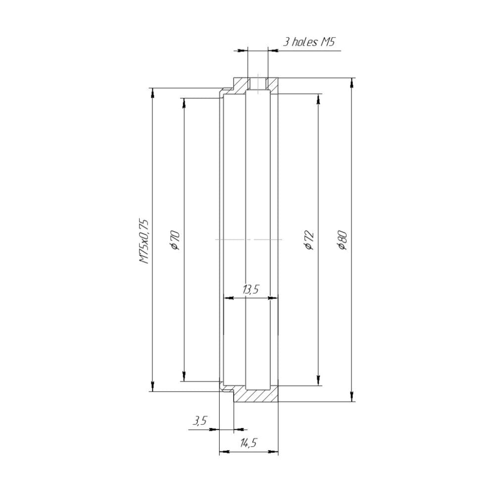 72mm clamp to M75x0.75 male thread adapter for FVD-16A
