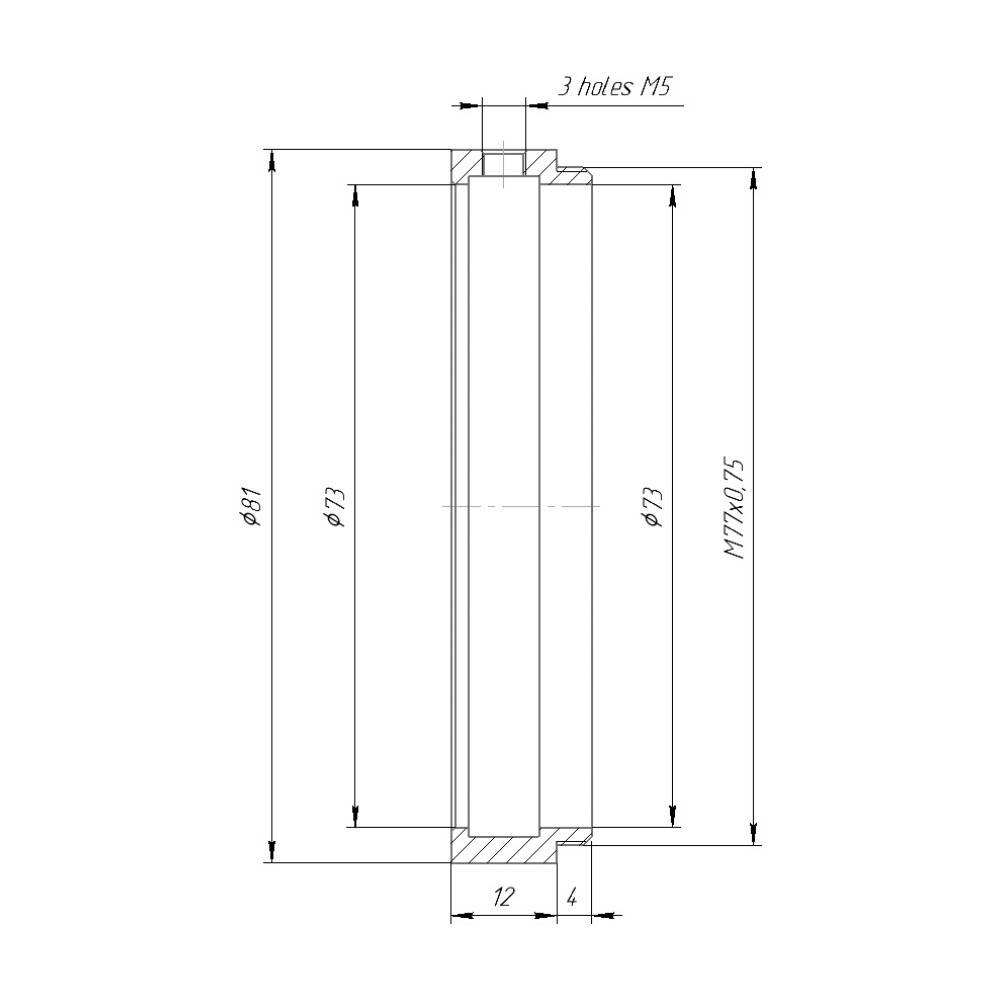 73mm clamp to M77x0.75 male thread adapter
