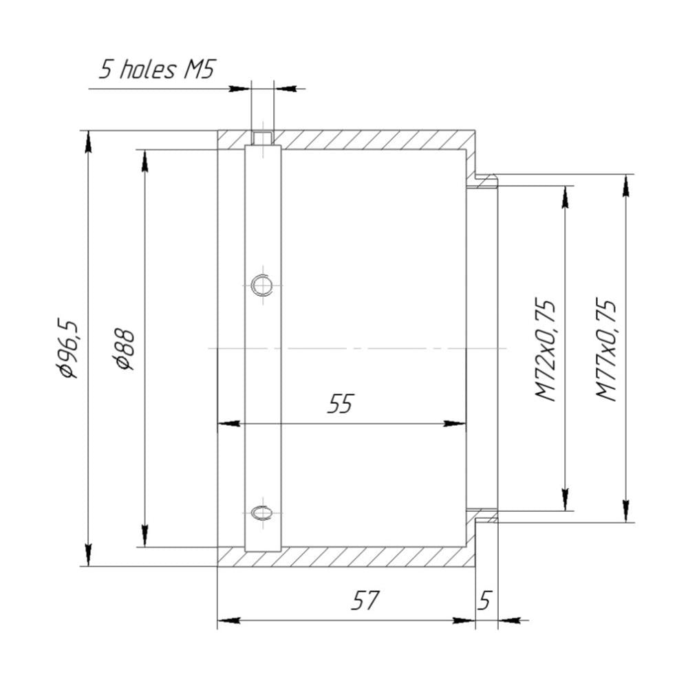 88mm clamp to M77x0.75 male thread adapter