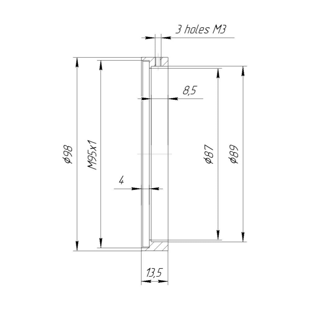 89mm clamp to M95x1 female thread adapter