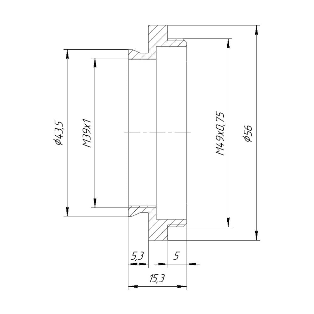 43.5mm microscope dovetail (Zeiss West) to M49x0.75 male thread adapter