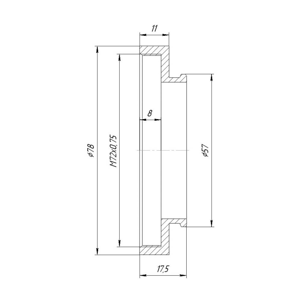 57mm dovetail to M72x0.75 female thread adapter