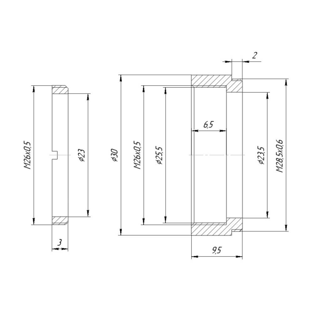 25.5mm filter holder with M28.5x0.6 male thread