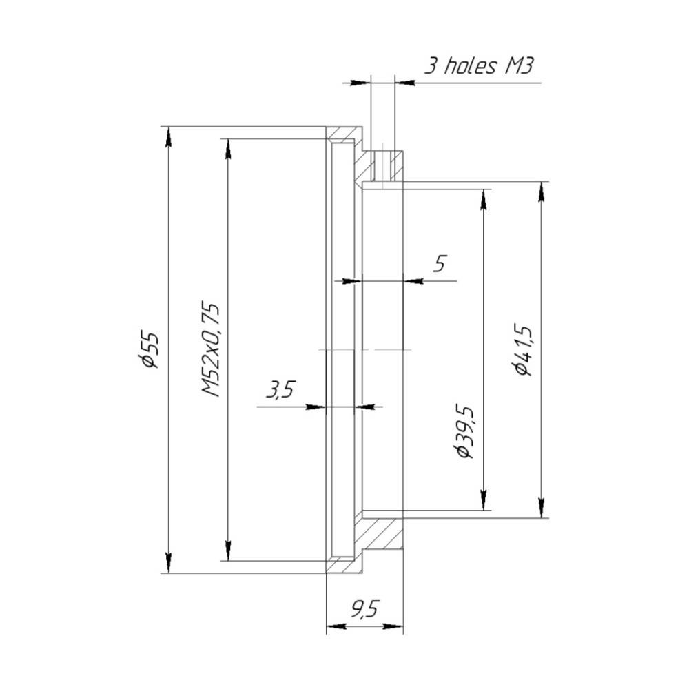 41.5mm clamp to M52x0.75 female thread adapter