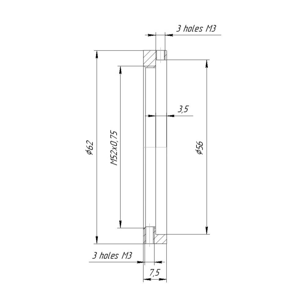 56mm clamp to M52x0.75 female thread adapter