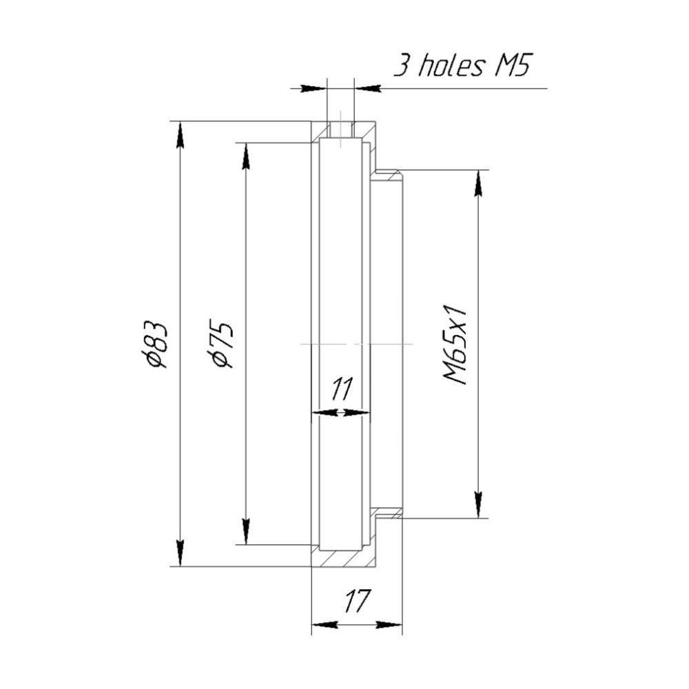 75mm clamp to M65x1 male thread adapter, short