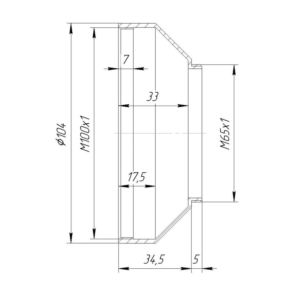 M100x1 female to M65x1 male thread adapter