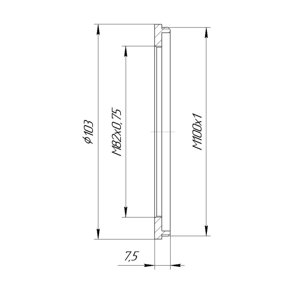 M100x1 male to M82x0.75 female thread adapter (100mm to 82mm step-down ring)