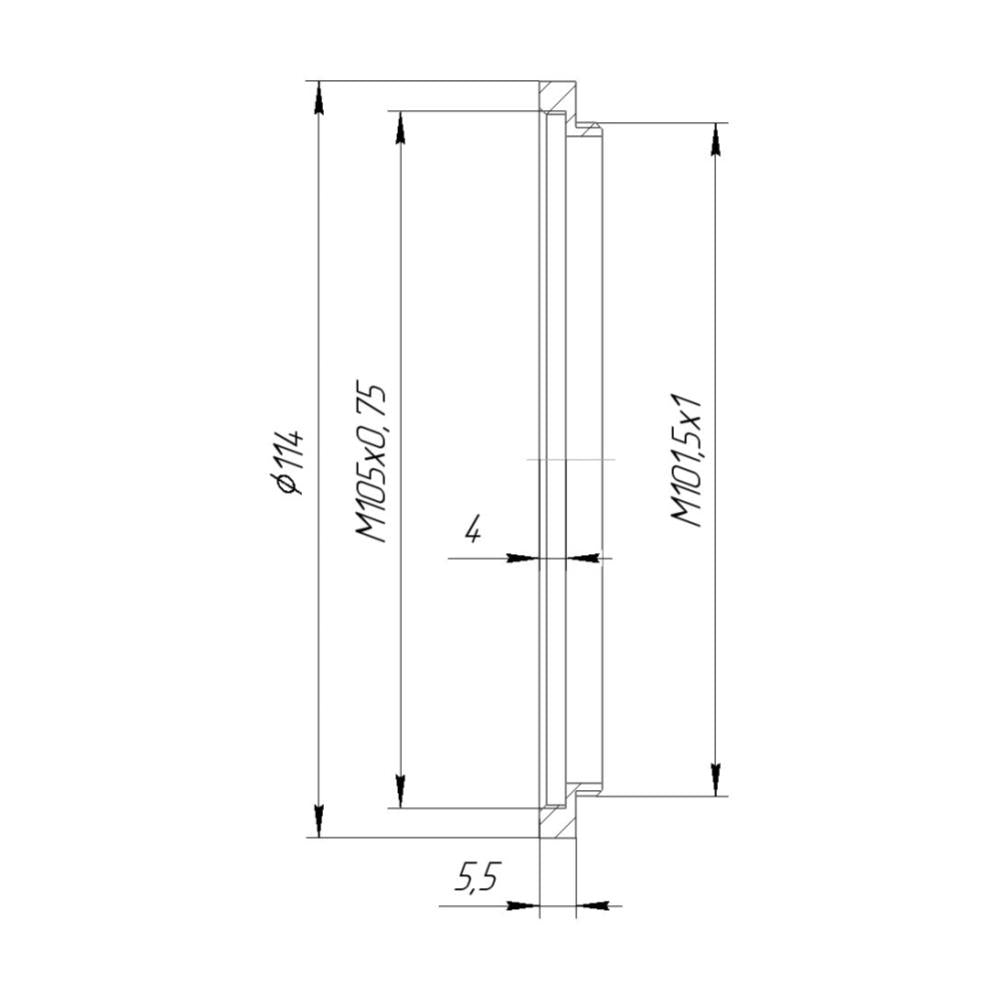M101.5x1 male to M105x0.75 female thread adapter (filter step-up ring)