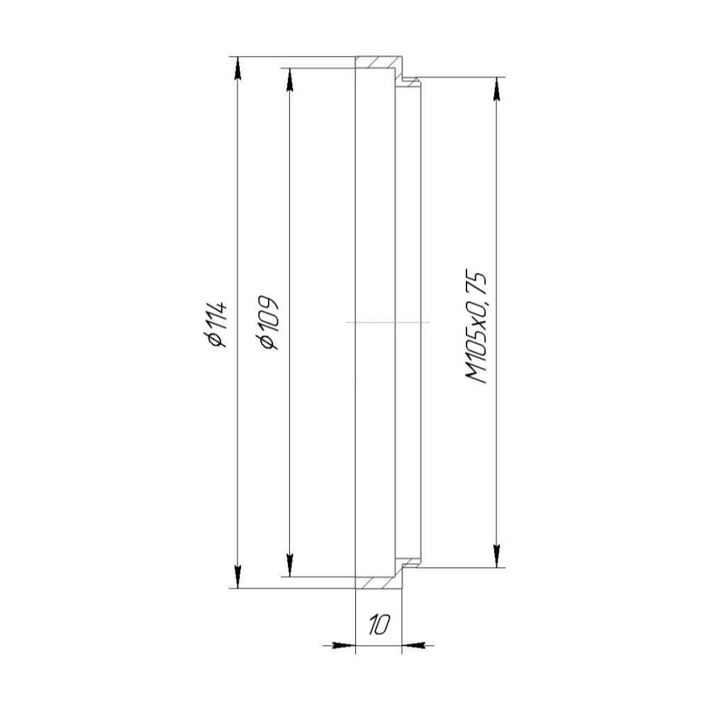 M105x0.75 male thread to 114mm outer diameter adapter