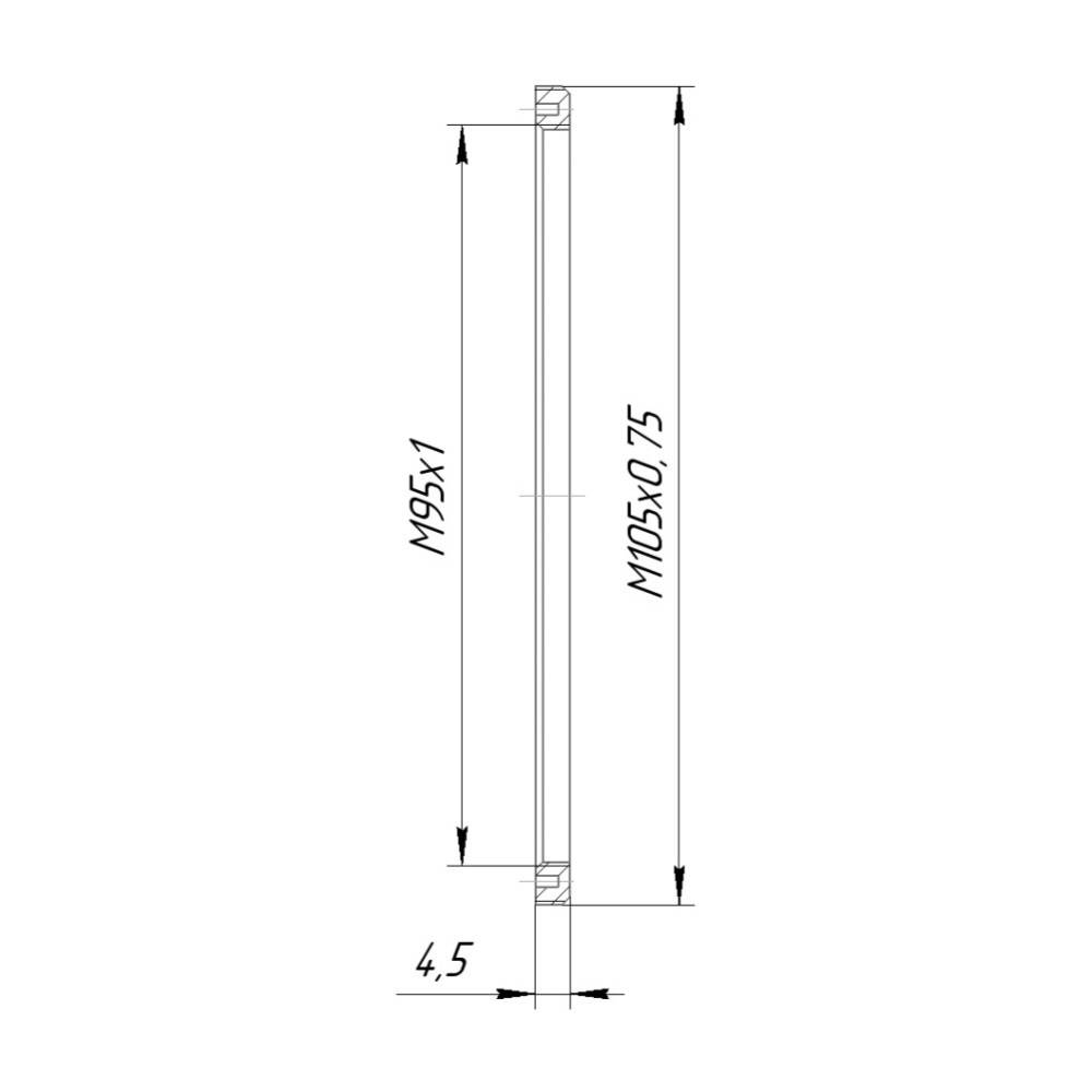 M105x0.75 male to M95x1 female thread adapter, flangeless