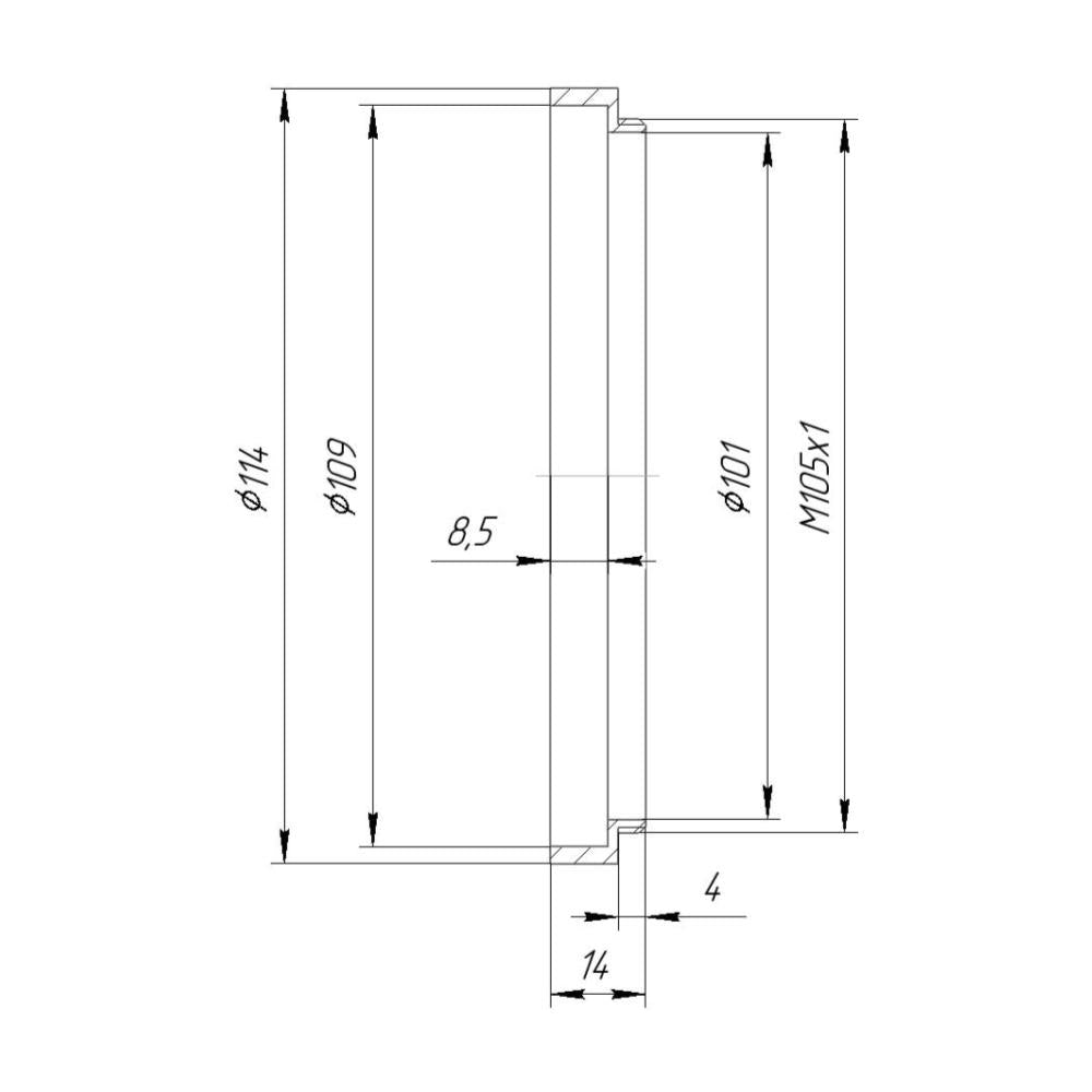 M105x1 male thread to 114mm outer diameter adapter