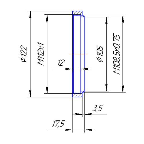 M108.5x0.75 male to M112x1 female thread adapter (step-up ring)