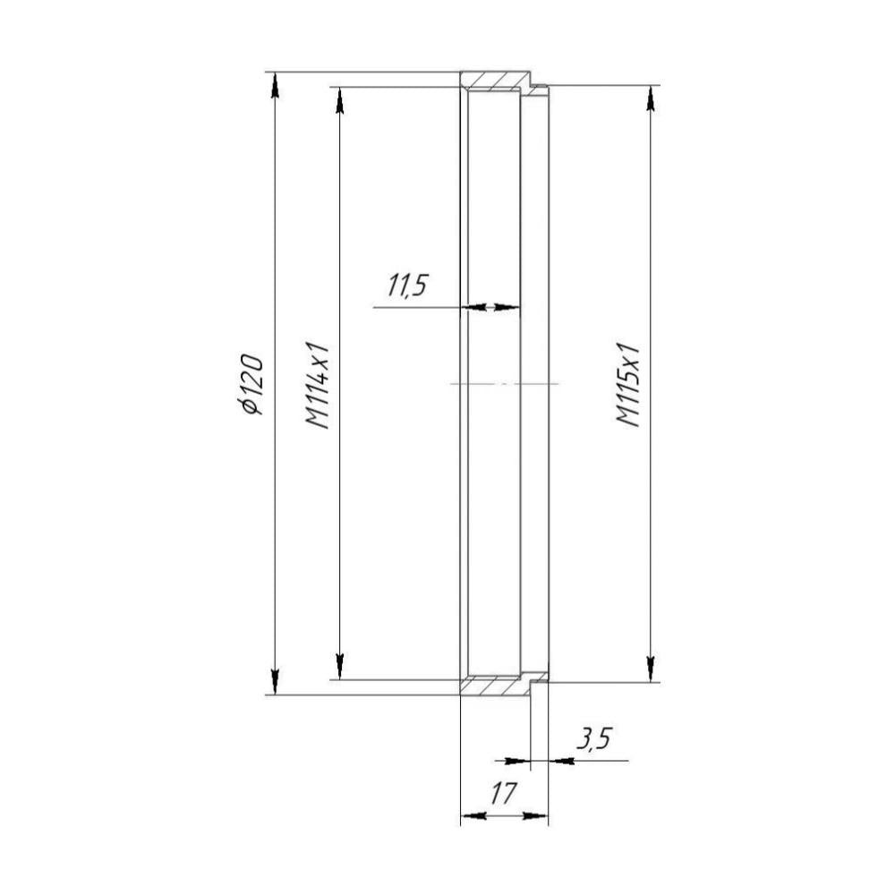 M115x1 male to M114x1 female thread adapter (115mm to 114mm step-down ring)