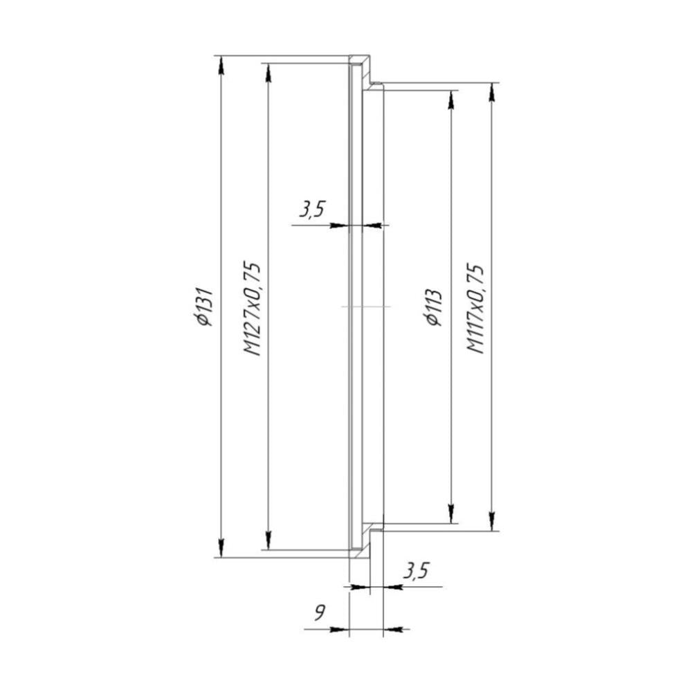 M117x0.75 male to M127x0.75 female thread adapter (117mm to 127mm step-up ring)
