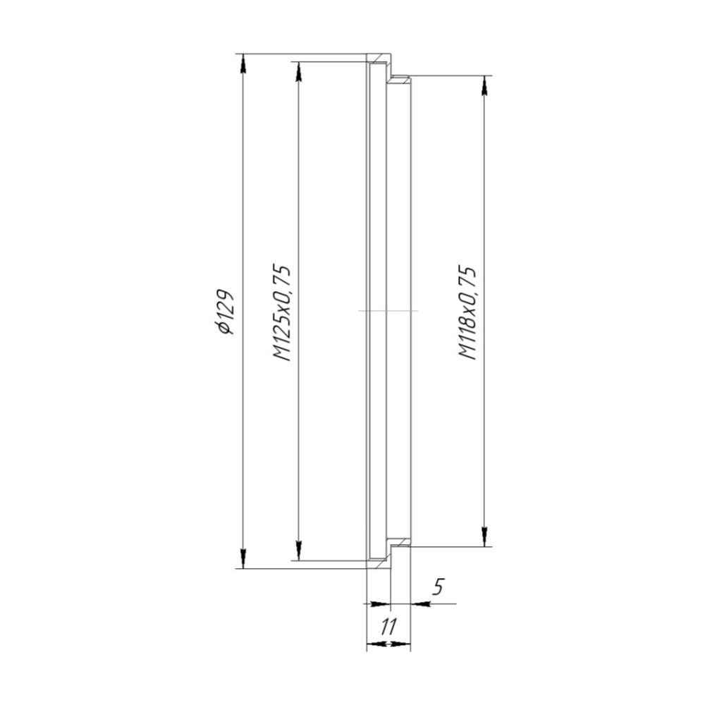M118x0.75 male to M125x0.75 female thread adapter (118mm to 125mm step-up ring)