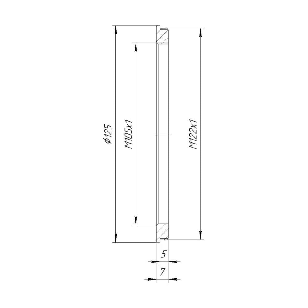 M122x1 male to M105x1 female thread adapter (122mm to 105mm step-down ring)