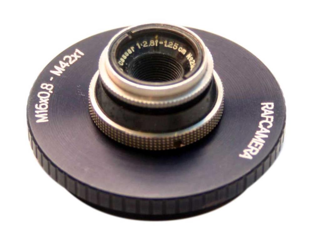 M16x0.8 female to M42x1 male thread adapter for Cassar 2.8/1.25cm lens