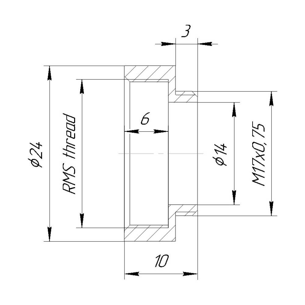 M17x0.75 male to RMS female thread adapter