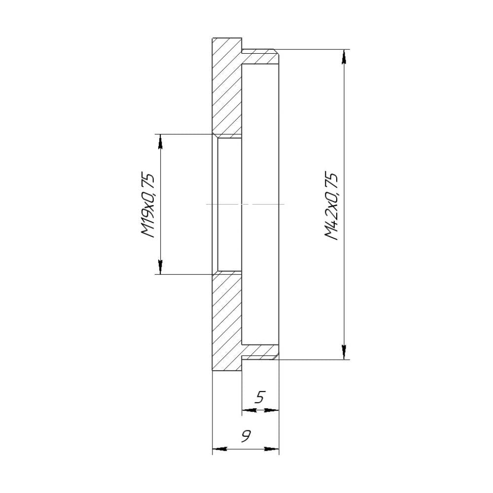 M19x0.75 female to M42x0.75 (T2) male thread adapter