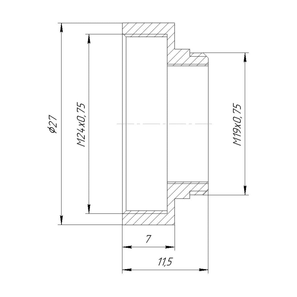 M19x0.75 male to M24x0.75 female thread adapter, black