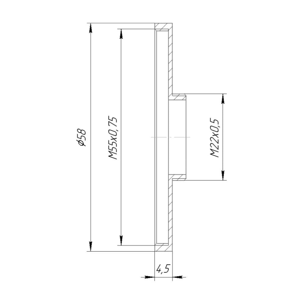 M22x0.5 male to M55x0.75 female thread (22mm to 55mm step-up ring)