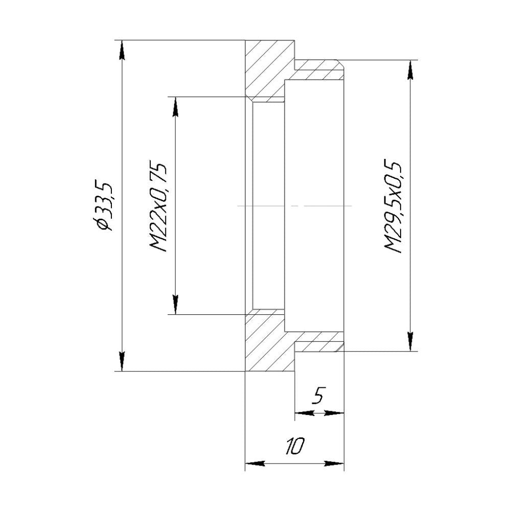 M22x0.75 female to M29.5x0.5 male thread adapter