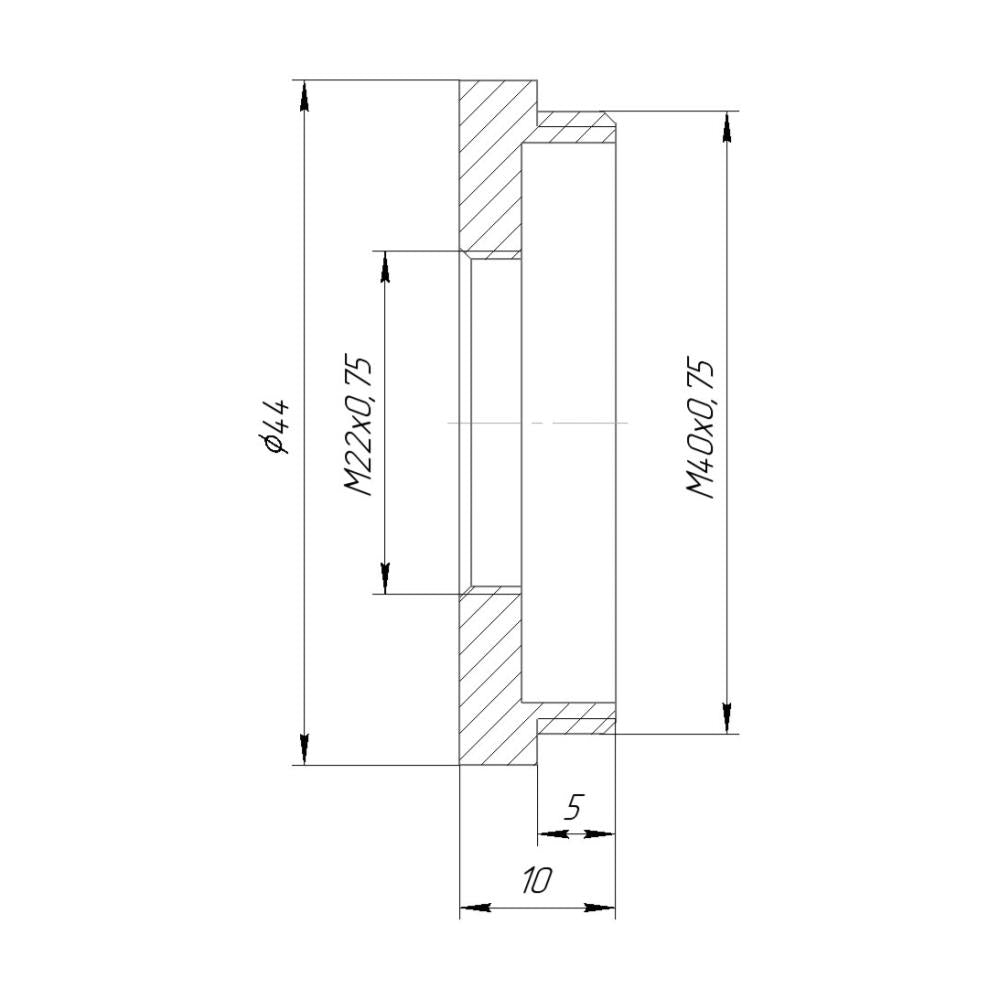 M22x0.75 female to M40x0.75 male thread adapter