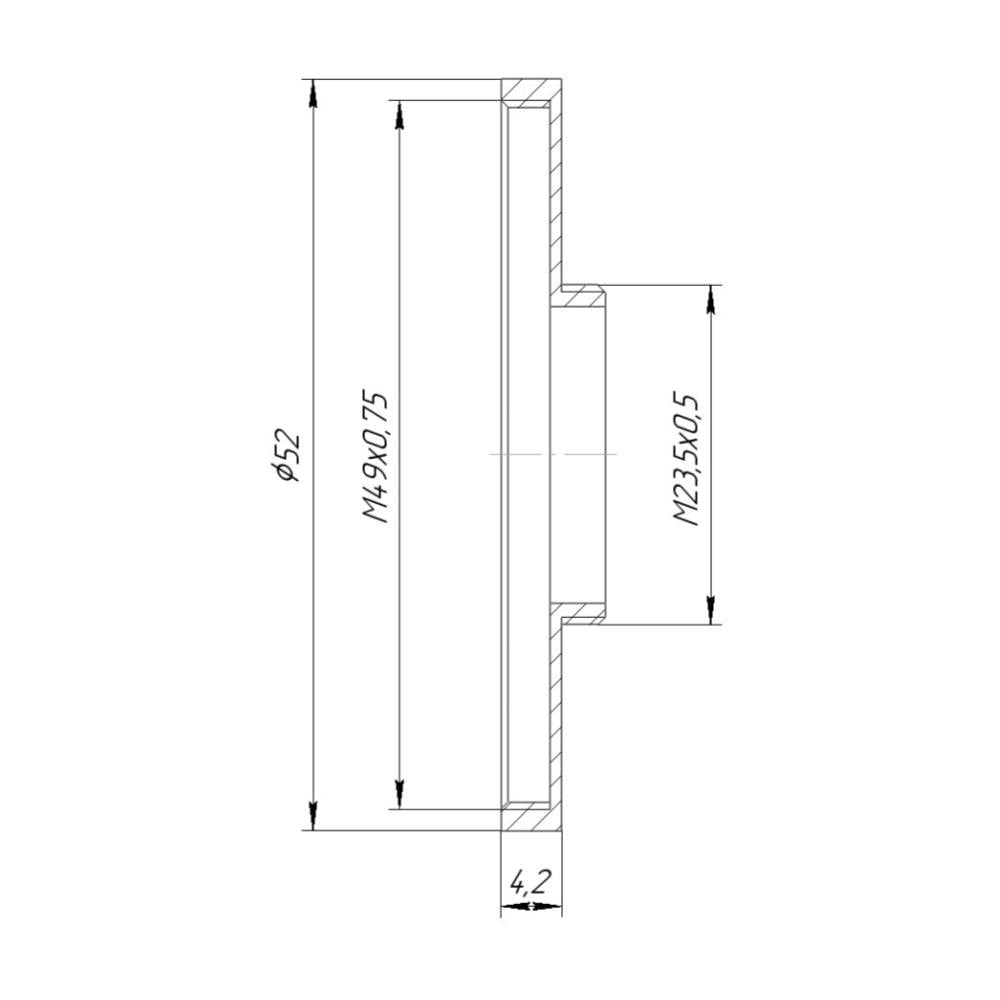 M23.5x0.5 male to M49x0.75 female thread adapter (23.5mm to 49mm step-up ring)