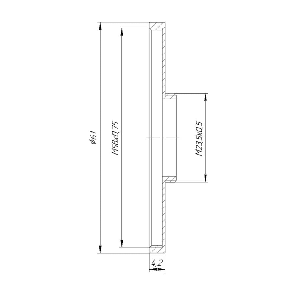 M23.5x0.5 male to M58x0.75 female thread adapter (23.5mm to 58mm step-up ring)