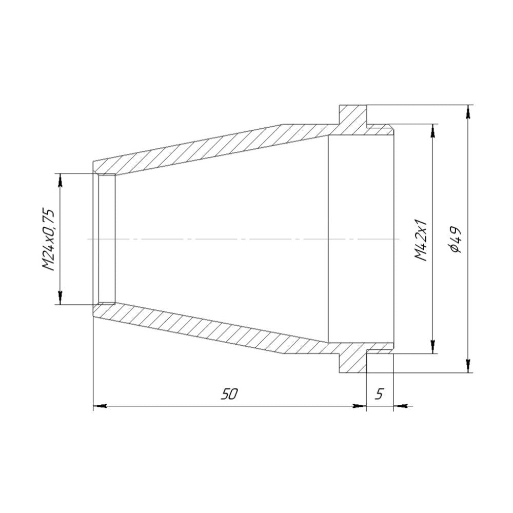 M24x0.75 female to M42x1 male thread adapter, cone