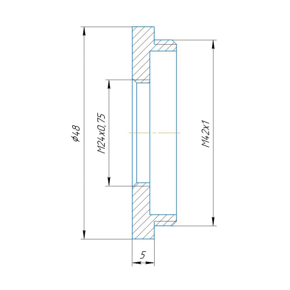 M24x0.75 female to M42x1 male thread adapter