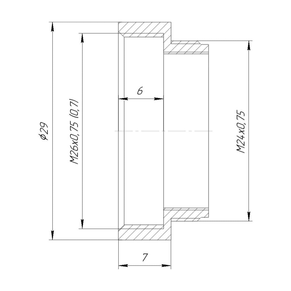 M24x0.75 male to M26x0.7 (36tpi, Mitutoyo) female thread adapter, bronze