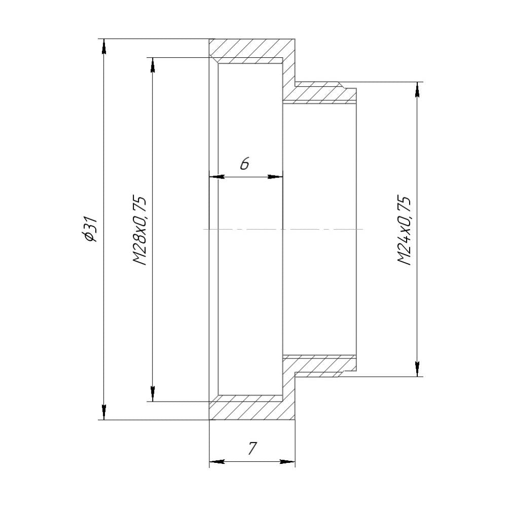 M24x0.75 male to M28x0.75 female thread adapter, bronze