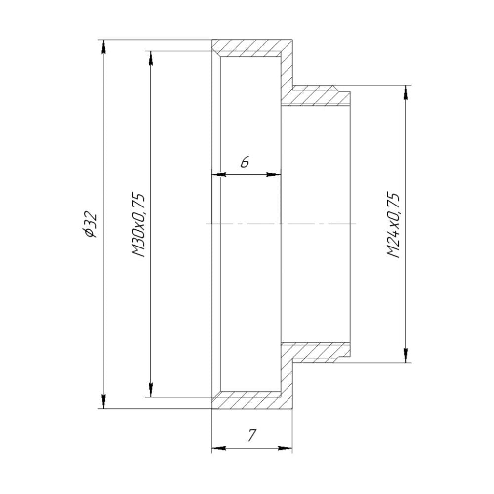 M24x0.75 male to M30x0.75 female thread adapter, bronze