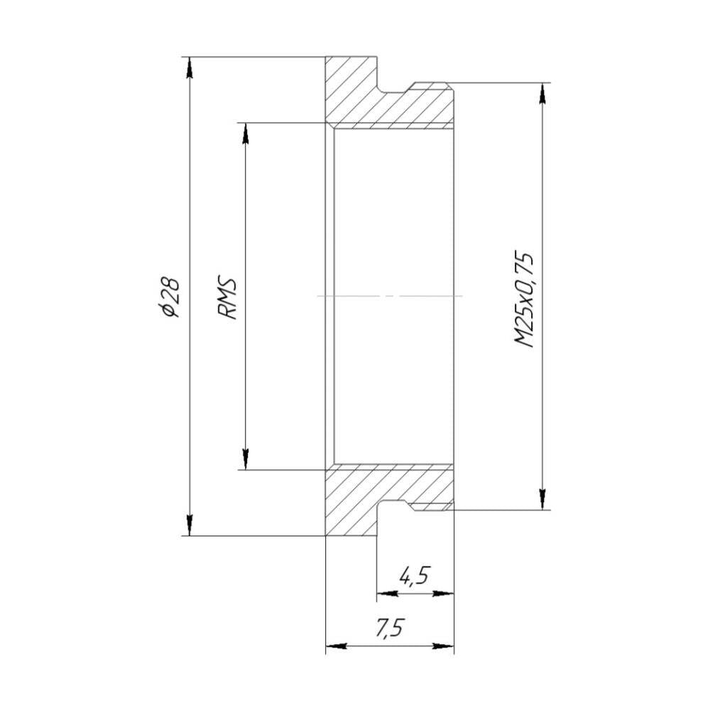 M25x0.75 male to RMS female thread microscope adapter, 3mm, black