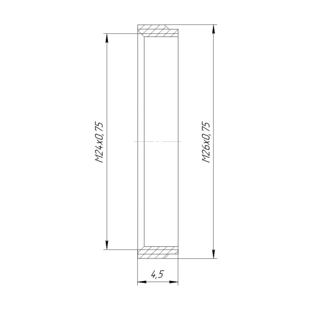M26x0.75 male to M24x0.75 female thread adapter, flangeless, bronze