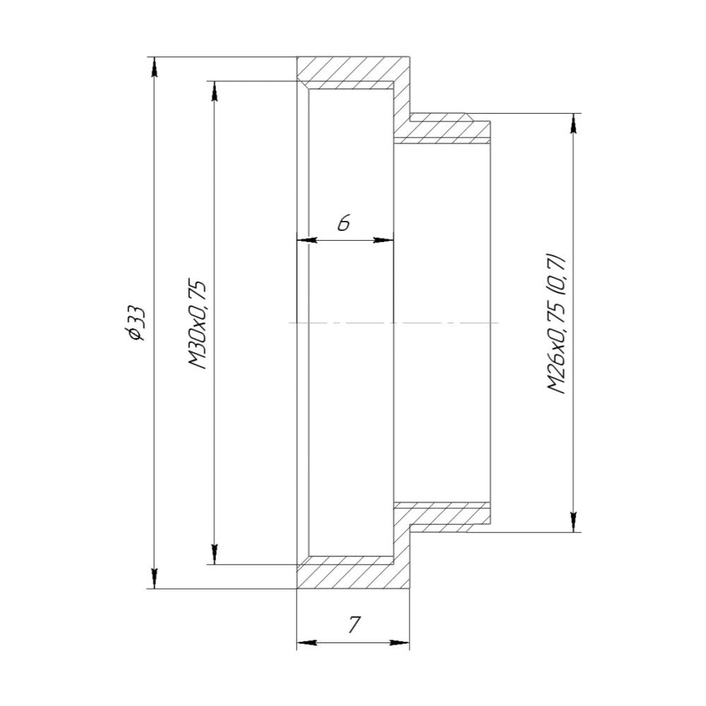 M26x0.75 male to M30x0.75 female thread adapter, black