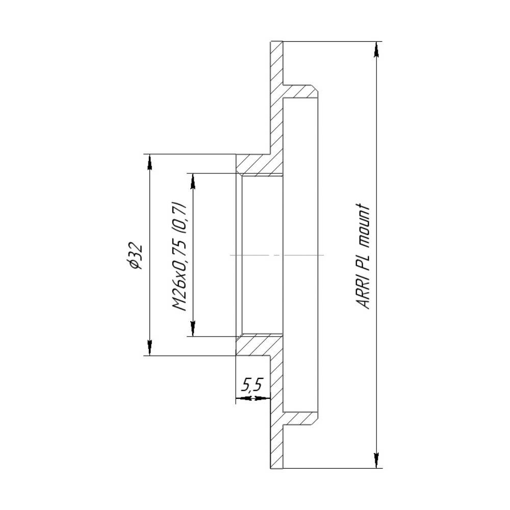 M26x0.75 female thread to Arri PL camera mount adapter