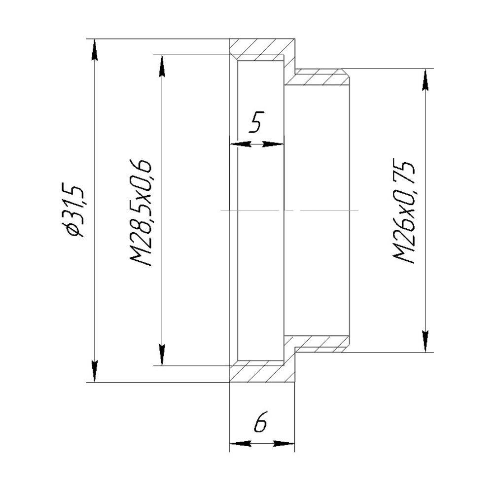 M26x0.75 male to M28.5x0.6 female thread adapter