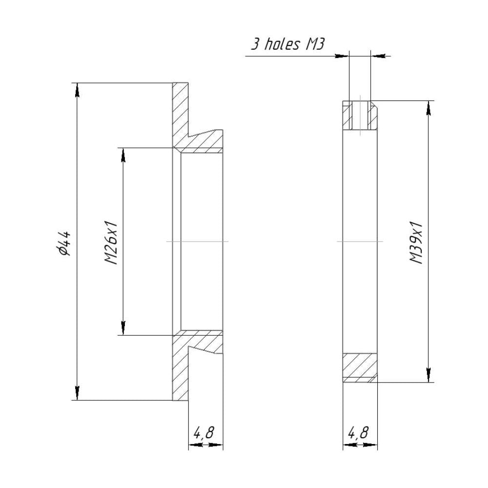 M26x1 female to M39x1 male thread adapter for Robot lenses