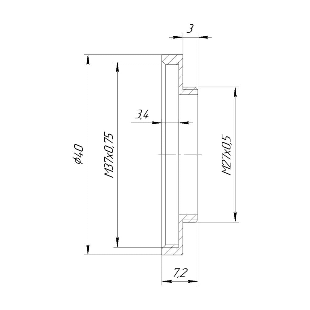 M27x0.5 male to M37x0.75 female thread adapter (27mm to 37mm step-up ring)