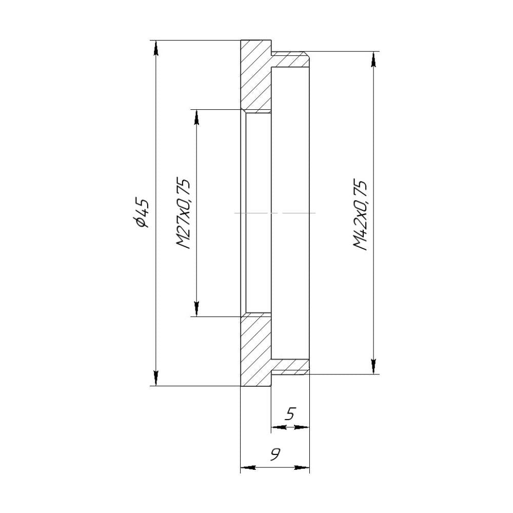 M27x0.75 female to M42x0.75 (T2) male thread adapter