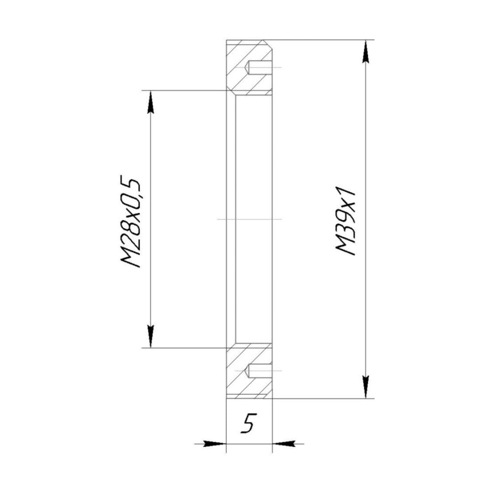 M28x0.5 female to M39x1 male thread adapter, flangeless