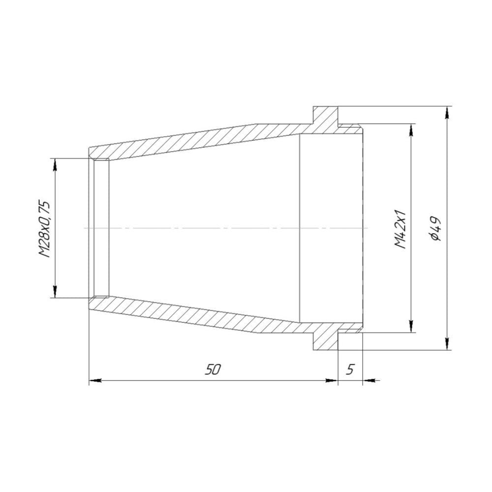 M28x0.75 female to M42x1 male thread adapter, cone