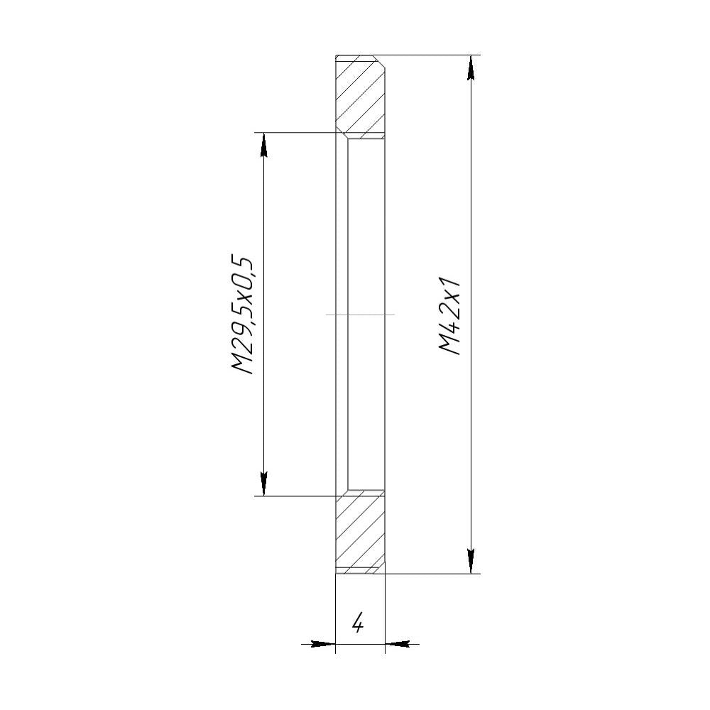 M29.5x0.5 female to M42x1 male thread adapter, flangeless