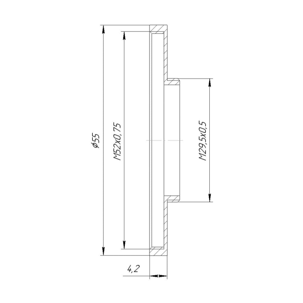 M29.5x0.5 male to M52x0.75 female thread adapter (filter step-up ring)