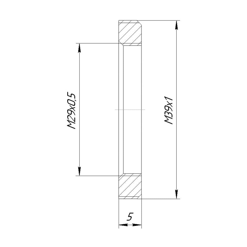 M29x0.5 female to M39x1 male thread adapter, flangeless